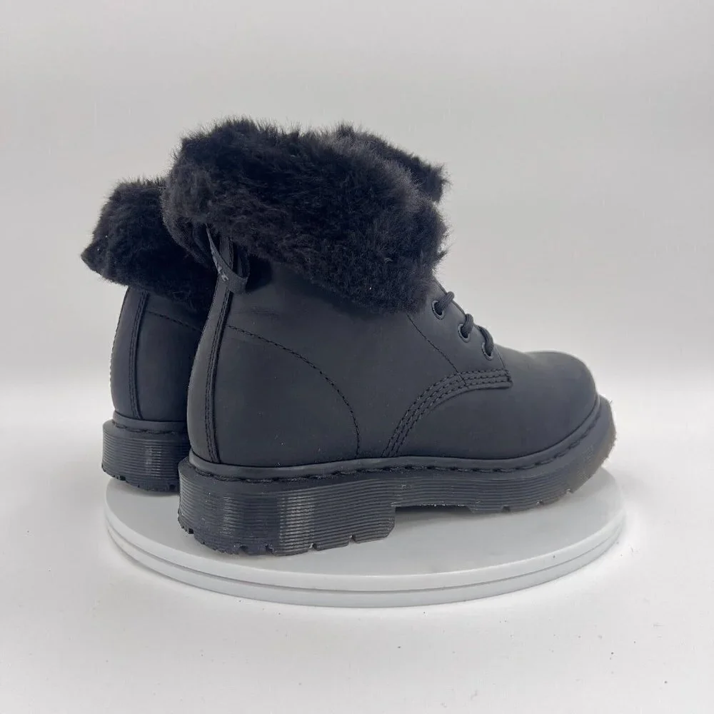 Dr. Martens 1460 Kolbert Women Size 8 Black Leather Faux Fur 8 Hole Boot